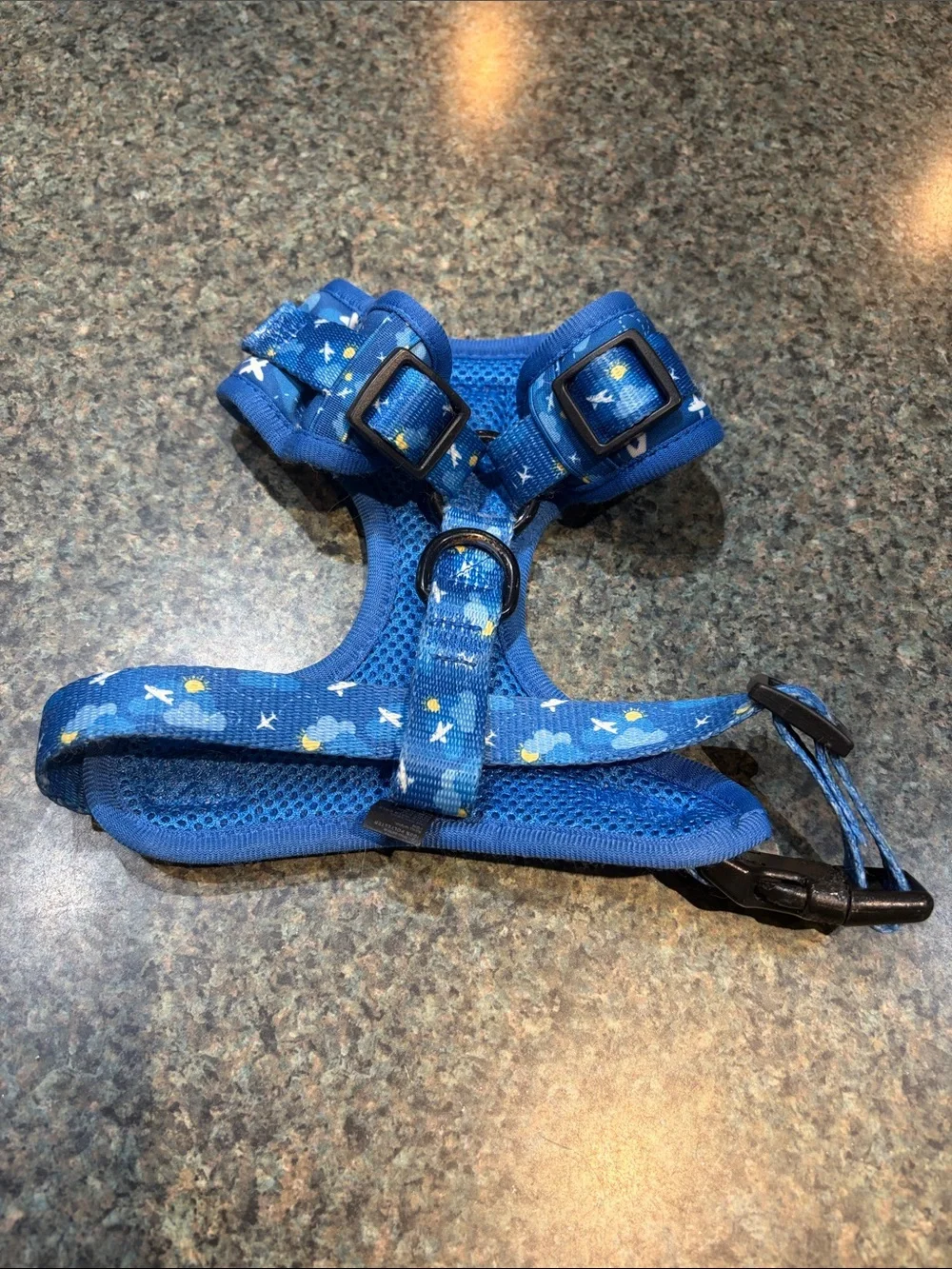 Sassy Woof XS Blue Airplane Print Dog Adjustable Harness Planes Clouds Hearts